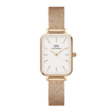 Daniel Wellington Quadro Pressed Mesh Rose Gold White Women's Watch | DW00100431 | Time Watch Specialists